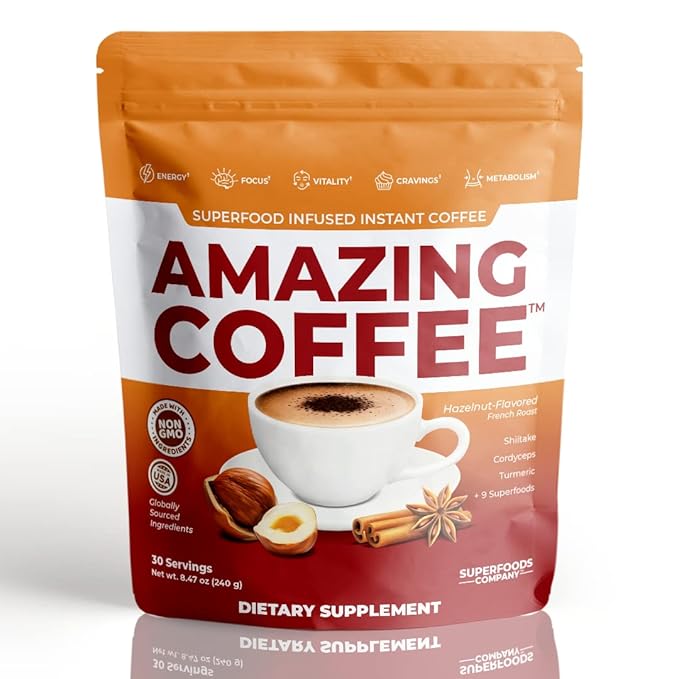 Superfoods Company | Amazing Coffee - Instant French Roast | Adaptogenic Mushrooms, Superfoods
