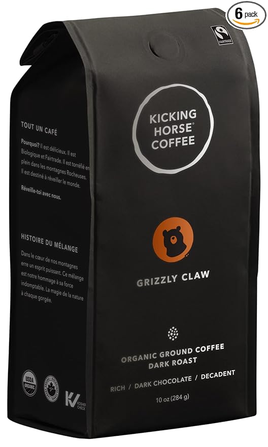 Kicking Horse Coffee Grizzly Claw, Dark Roast, Ground, Certified Organic, Fairtrade, Kosher, Black