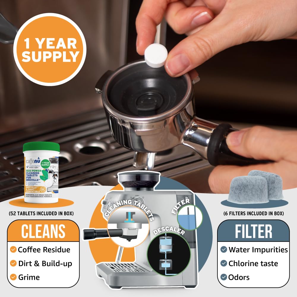 Caffenu Breville Compatible Cleaning Tablets and Water Filter, Espresso Kit
