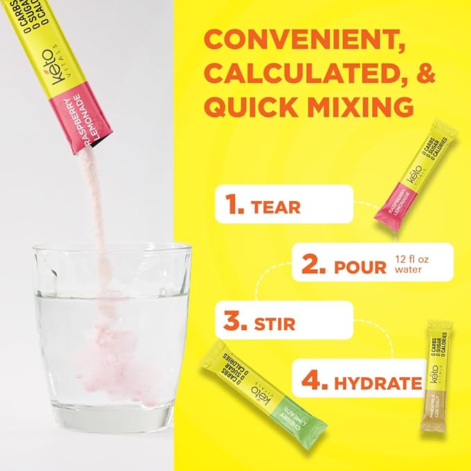 Keto Vitals Tropical Keto Electrolytes Powder No Sugar - Keto Electrolytes Stickpacks with