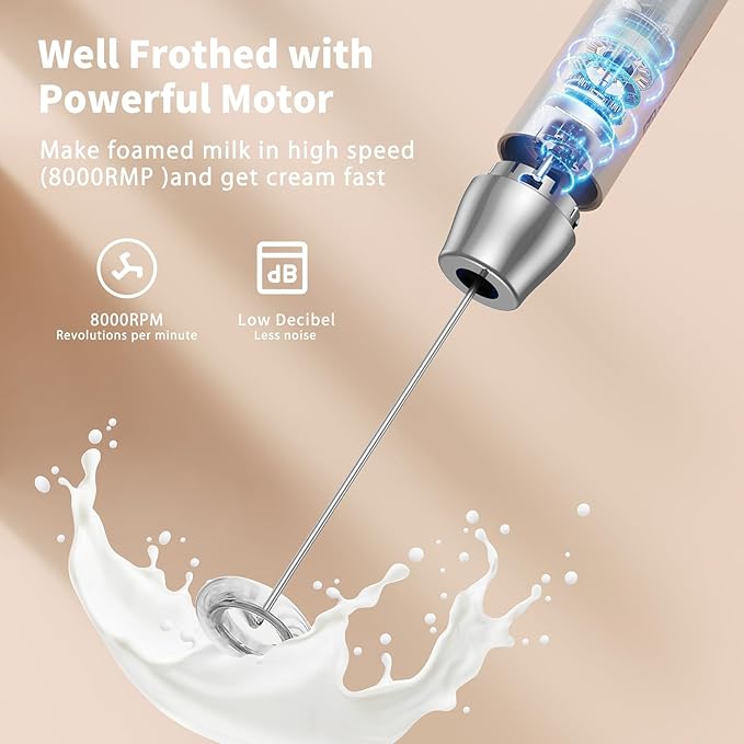 Maestri House Rechargeable Milk Frother with Stand, LunaFro Handheld Electric Foam Maker Waterproof