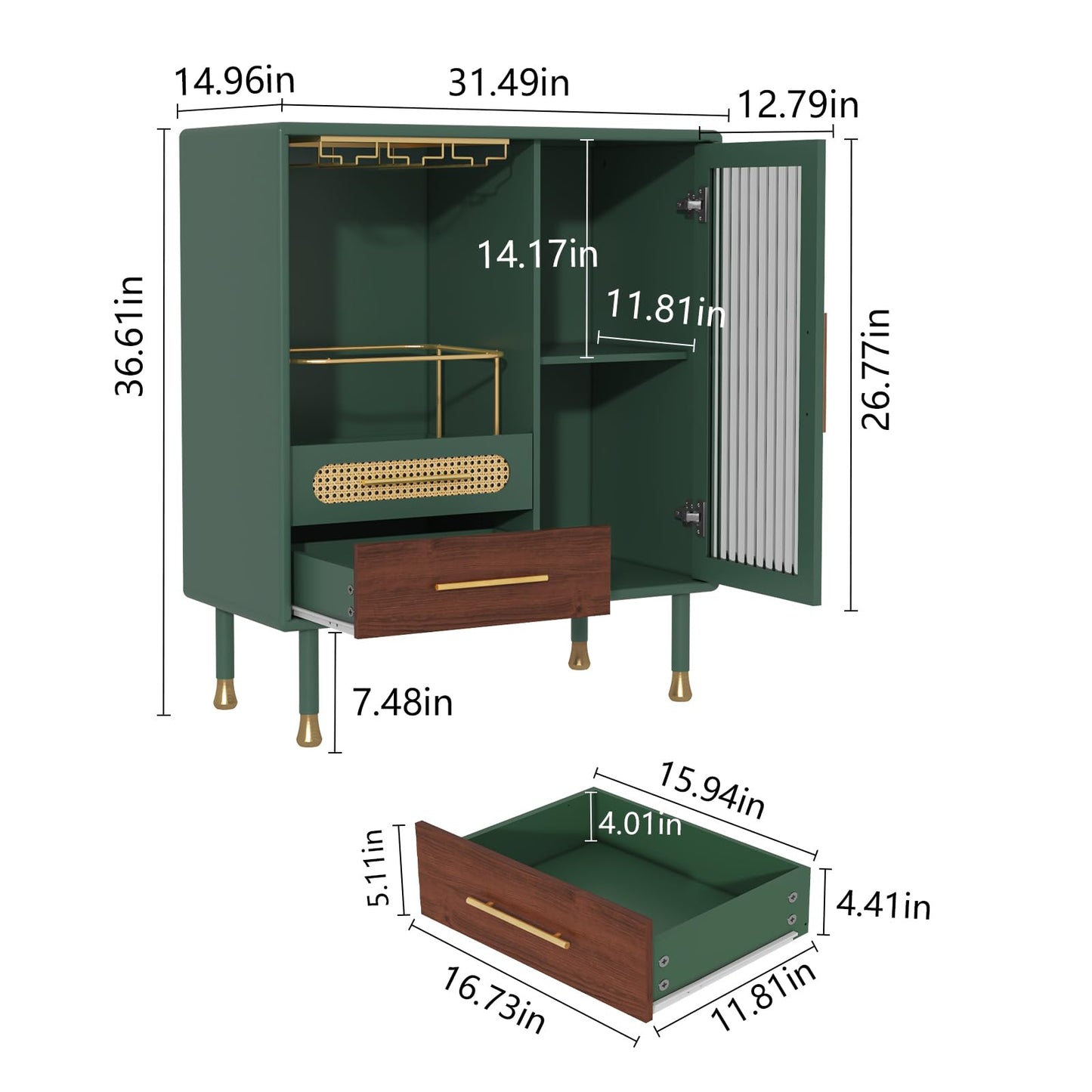 ARTPOWER Modern Coffee Bar Cabinet with Pull-Out Wine Storage, Green