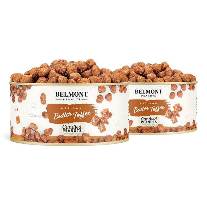 Belmont Peanuts Gourmet Butter Toffee Candied Peanuts, 20 oz (2 Pack) ??Only 4 Ingredients, No
