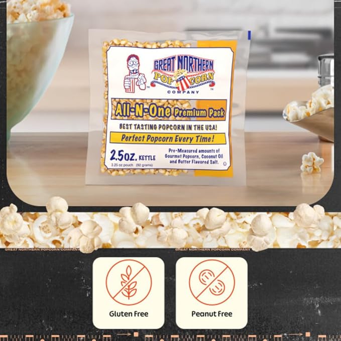 2.5oz Popcorn Machine Popcorn Packets - All-in-One Movie Theater Style Kernels, Salt, and Oil Packs