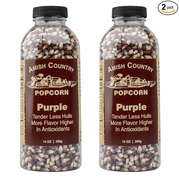 Amish Country Popcorn | 2-14 oz Bottles | Purple Popcorn Kernels | Old Fashioned, Non-GMO and