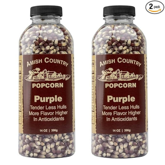 Amish Country Popcorn | 2-14 oz Bottles | Purple Popcorn Kernels | Old Fashioned, Non-GMO and