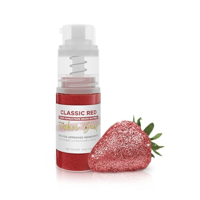 Bakell - Classic Red Tinker Dust (4g, 1x Mini Spray Pump) Edible Glitter for Food, Desserts, and