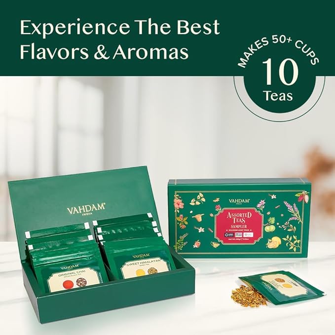 VAHDAM, Assorted Loose Leaf Tea Gift Set (10 Flavors) Gift Ideas for Women & Men | Herbal Tea