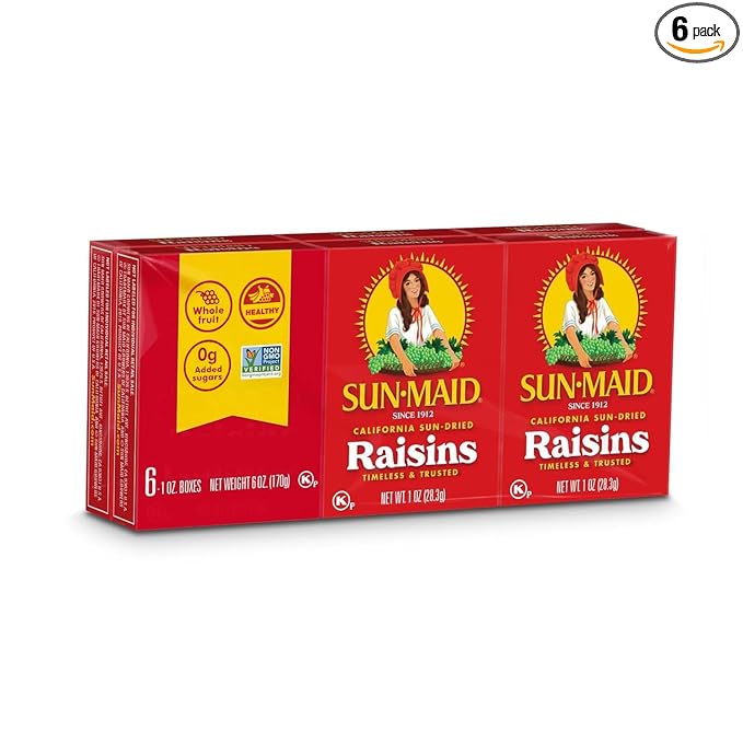 Sun-Maid California Sun-Dried Raisins - (6 Pack) 1 oz Snack-Size Box - Dried Fruit Snack - For