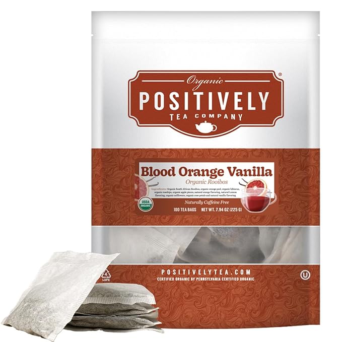 Organic Positively Tea Company, Blood Orange Vanilla Rooibos Tea Bags, 100 Count, Eco-Friendly Tea