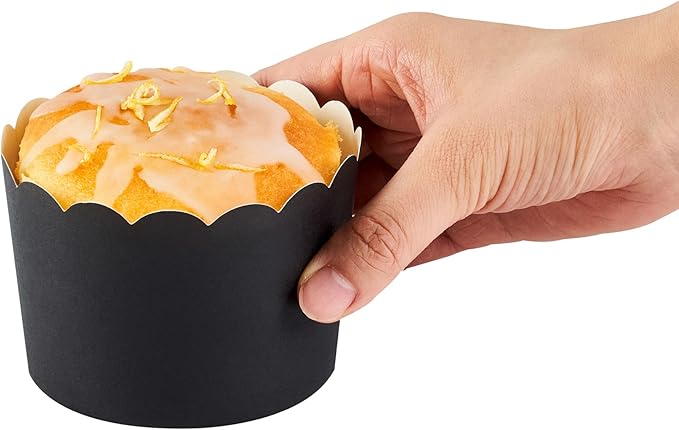 Panificio 10 Ounce Cupcake Wrappers, 200 Scalloped Baking Cups - Oven-Ready, Greaseproof, Black Paper Cupcake Liners, Disposable, For Birthdays, Baby Showers, Or Weddings - Restaurantware