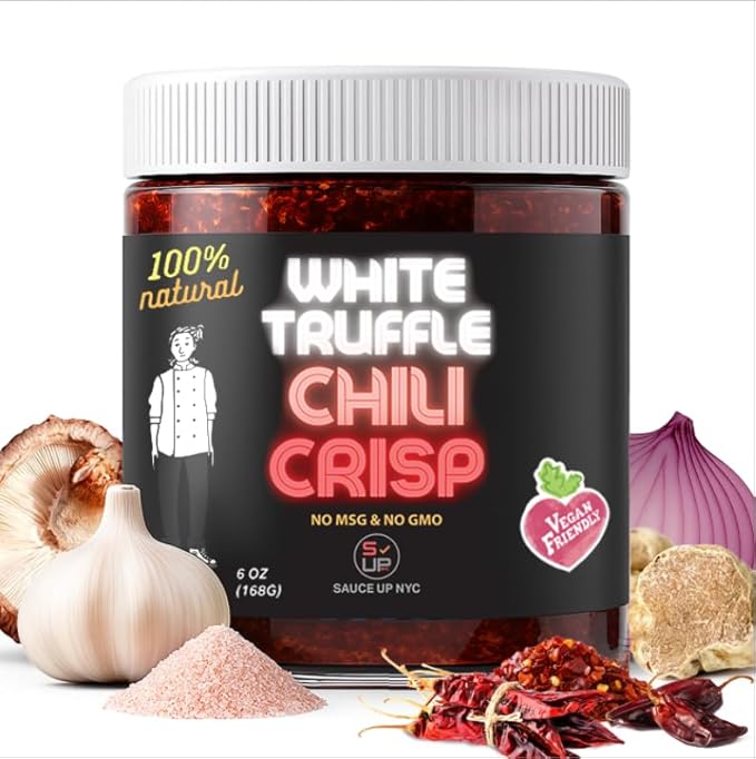 SAUCE UP White Truffle Chili Crisp 6oz | Gourmet Vegan Chili Oil with 13 Natural Ingredients |