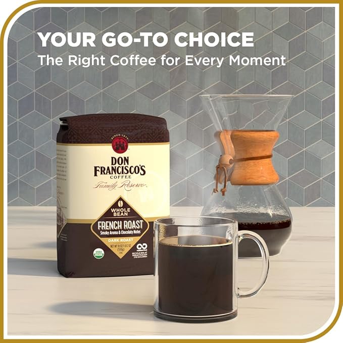 Don Francisco's Organic French Roast Whole Bean Coffee, Dark Roast ??100% Arabica,18 oz Bag