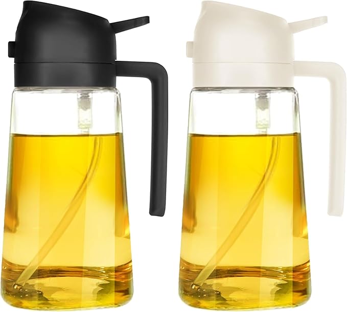 Oil Sprayer for Cooking 2 in 1, 470ml/16oz, Oil Spray & Dispenser Glass Bottle, Food-grade material