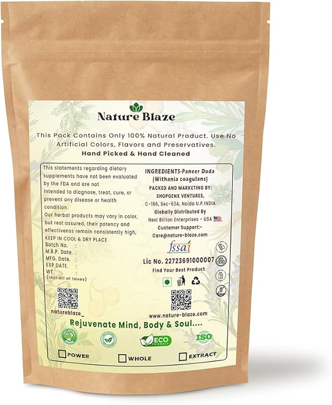 Nature Blaze Ayurveda Paneer Phool | Paneer Doda/DODI | Withania Coagulans Powder 14.1 Oz (400Gm /