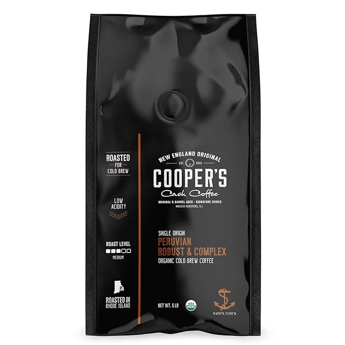 Organic Cold Brew Coffee Peru Reserve Single Origin Peruvian Coarsely Ground - 5 lb. Bag - Medium