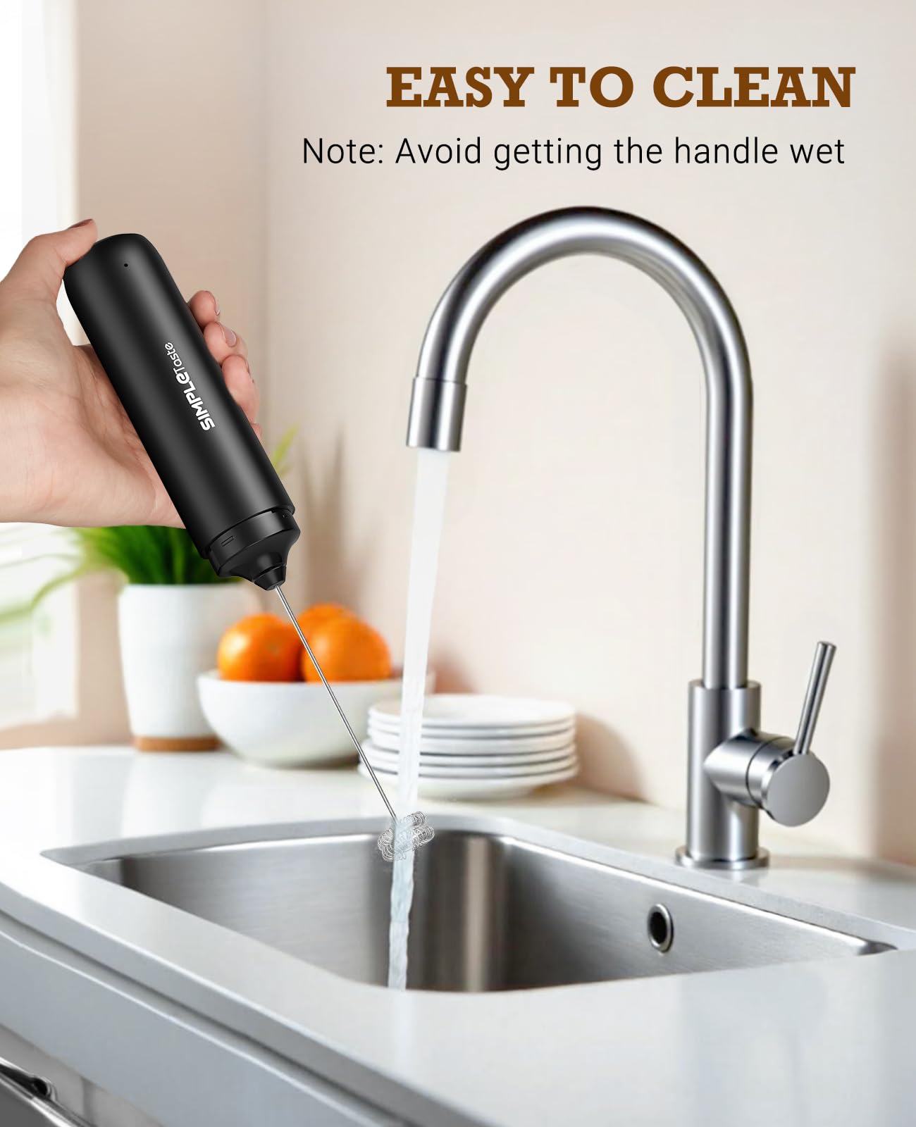 SIMPLETASTE Rechargeable Milk Frother Handheld Dual Coil Whisk Head Mixer