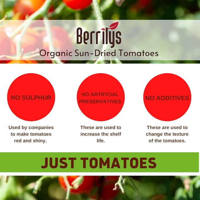 Berrilys Organic Sun-Dried Tomatoes, Salted, No Sulfur, No Preservatives, Kosher, Raw, Non-GMO