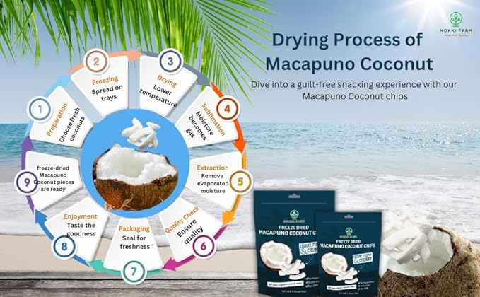 NOKKI FARM Freeze Dried Macapuno Coconut Chips - Healthy & Exotic Tropical Fruit Snacks, Low in