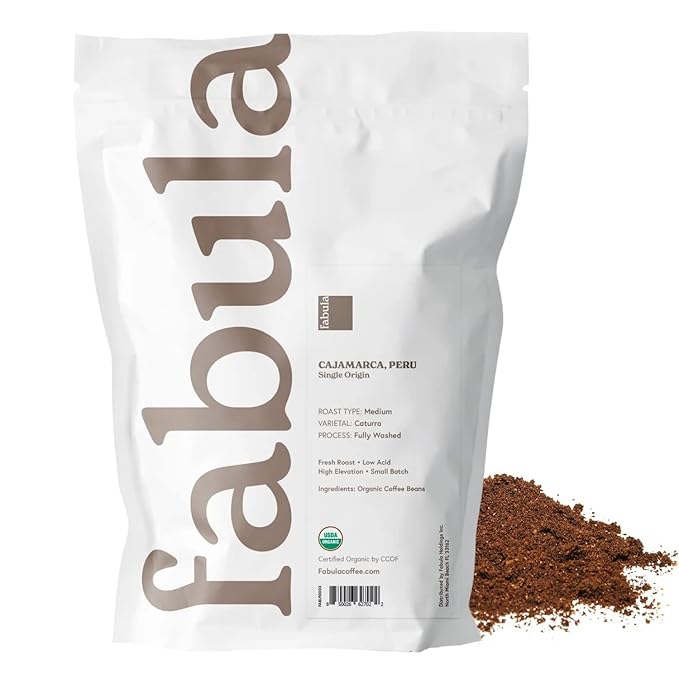 Fabula Low Acid Coffee, USDA Organic Ground Coffee Medium Roast - Non GMO - No Molds - Mycotoxins