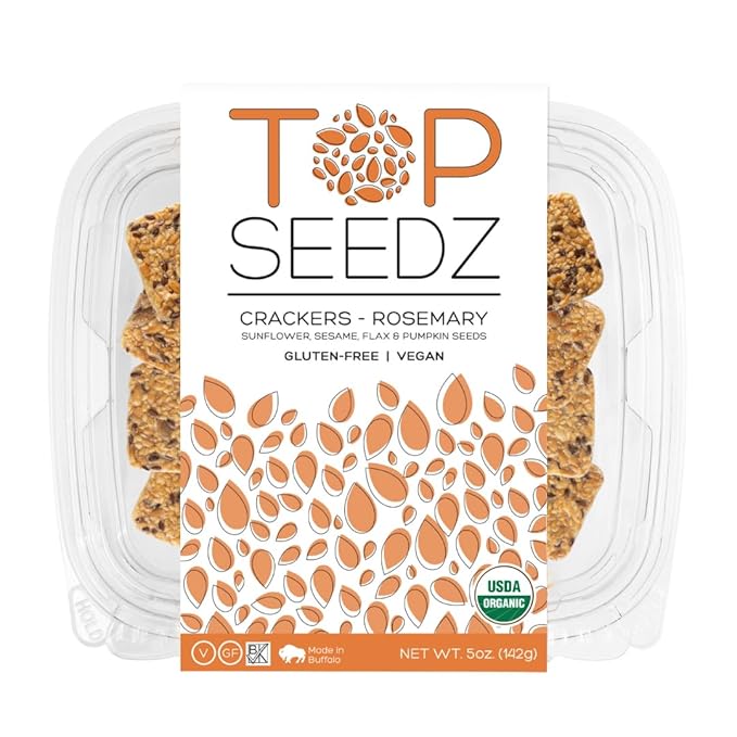Top Seedz Certified Organic Gluten Free Rosemary Seed Crackers | 6-Pack | 5 Ounces | Healthy Vegan
