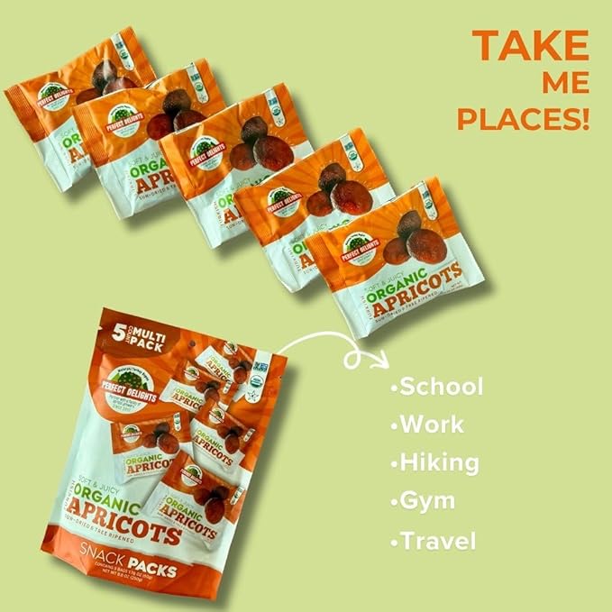 Perfect Delights Organic Snack Pack Apricot, Sun-Dried Turkish Apricots, On-the-Go Vegan, Healthy