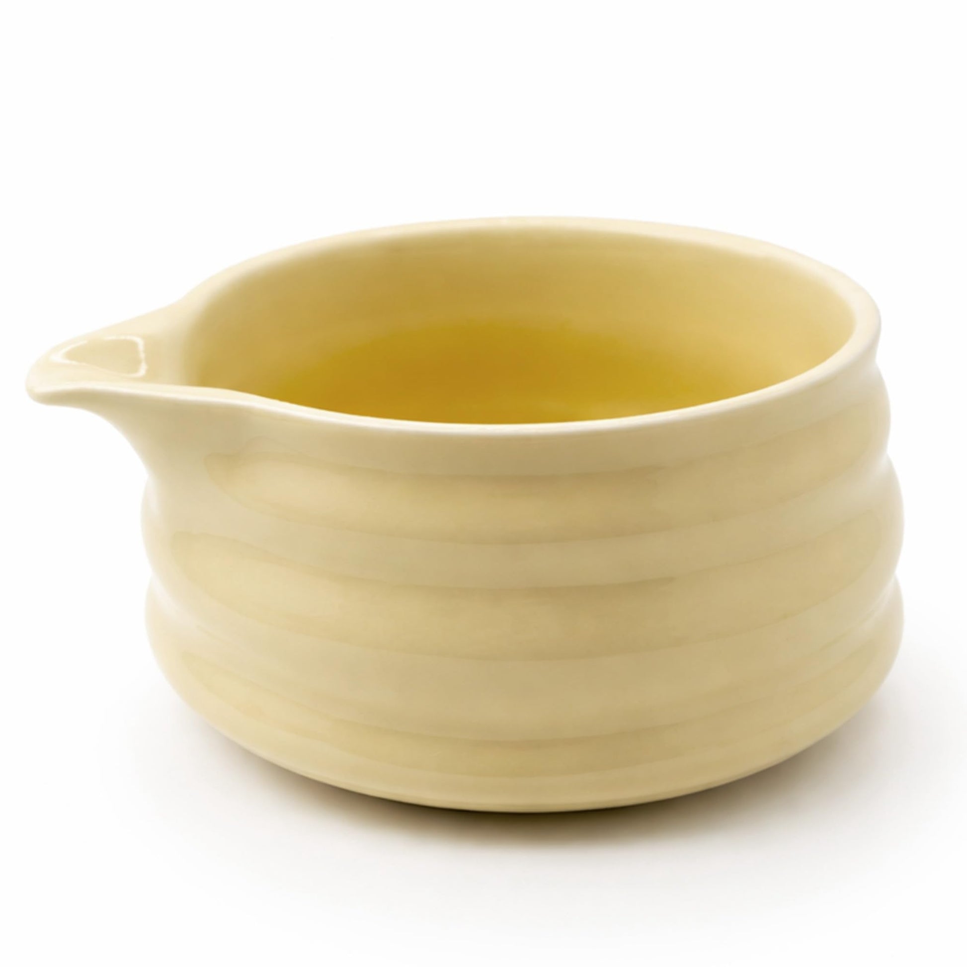 BlendWell Ceramic Matcha Bowl with Spout, Light Yellow Chawan Mixing Bowl for Whisking and Pouring