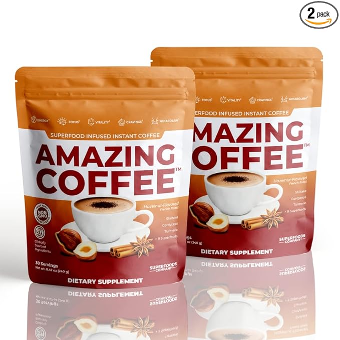 Superfoods Company | Amazing Coffee - Instant Coffee| Mushrooms, Superfoods - Hazelnut French Roast
