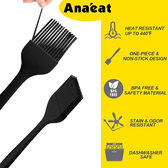 Anaeat High Heat Resistant Silicone Basting Pastry Brush Set of 3- Hygienic One-Pieces Design