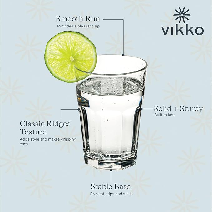 Vikko Drinking Glasses, 11.5 Ounce Glass Cups, Durable Glasses Drinking Set of 12, Stackable Water