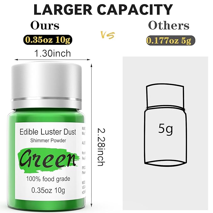 Green Luster Dust Edible Glitter for Cakes Cocktails ??10g Colaele Edible Shimmering Dust for