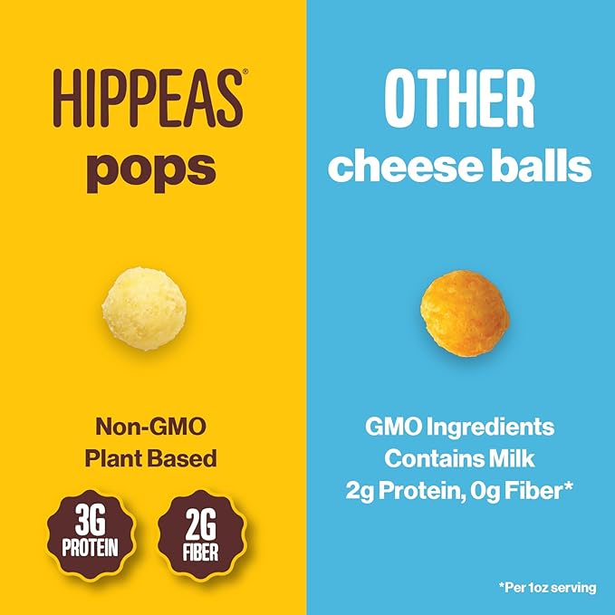 Hippeas Cheezy Cheddar Pops, 0.5 Ounce (Pack of 15), 2g Protein, Fiber, Vegan, Gluten-Free