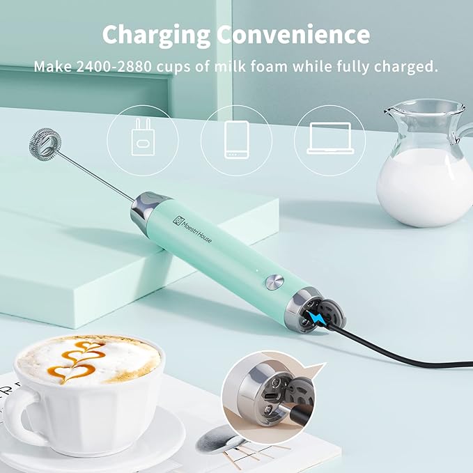 Maestri House Rechargeable Milk Frother with Stand, LunaFro Handheld Electric Foam Maker Waterproof