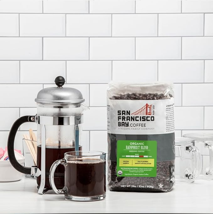 San Francisco Bay Coffee - Medium-Dark Roast Whole Bean Coffee - Organic Rainforest Blend (2 lb