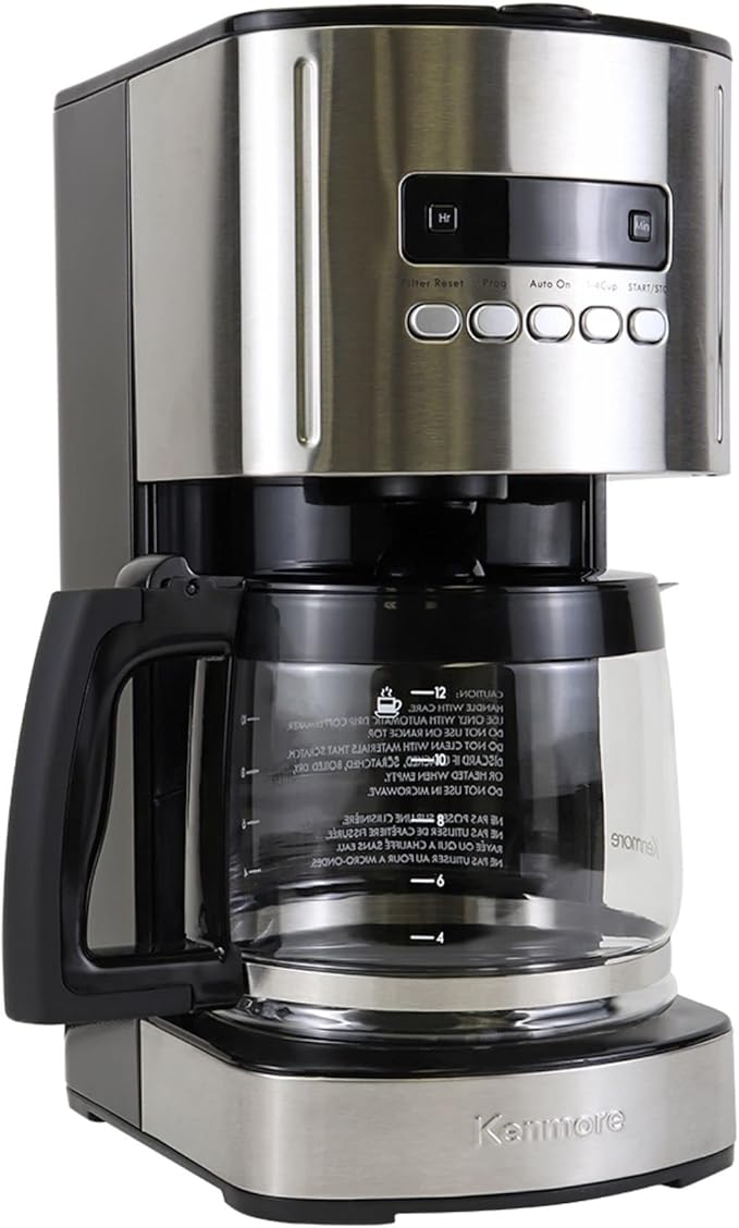 Kenmore Drip Coffee Maker - 12 Cup Programmable Cafe Machine With Glass Pot, Regular & Bold Brew