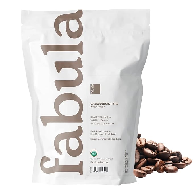 Fabula Low Acid Coffee Beans Whole, USDA Organic Coffee Beans Medium Roast - Non-GMO - No Molds
