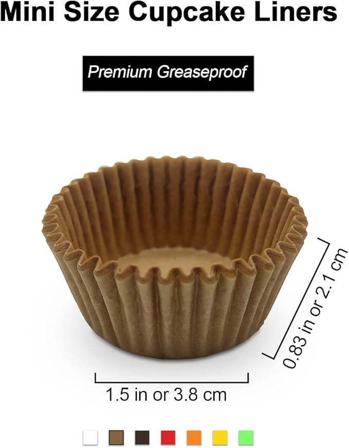 Greaseproof Mini Cupcake Liners, Premium Paper Baking Cups for Party Celebration,(Natural