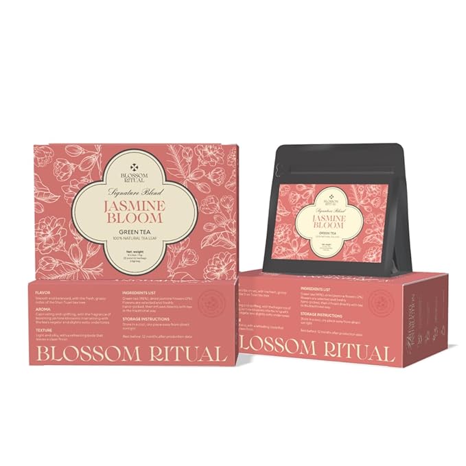 BLOSSOM RITUAL Jasmine Bloom – Floral Green Tea Loose Leaf – 20 Natural Based Pyramid Bags – Serve