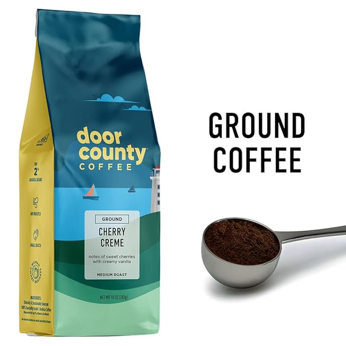 Door County Cherry Crème Flavored Coffee Ground - 10 oz Bag - Medium Roast - 100% Specialty Arabica