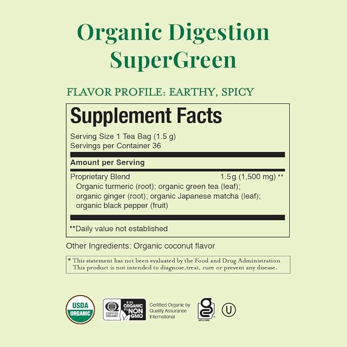 The Republic of Tea - Organic Digestion SuperGreen Tea Refill Bag, 36 Tea Bags, Naturally
