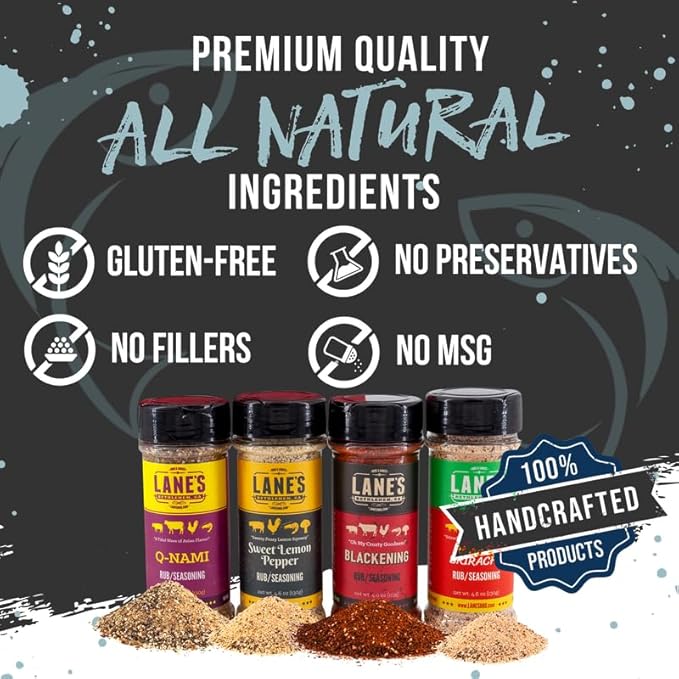Lane's Under Da Sea Gift Set, All-Natural 4 Rubs Gift Set of Blackened Seasoning, Honey Sriracha