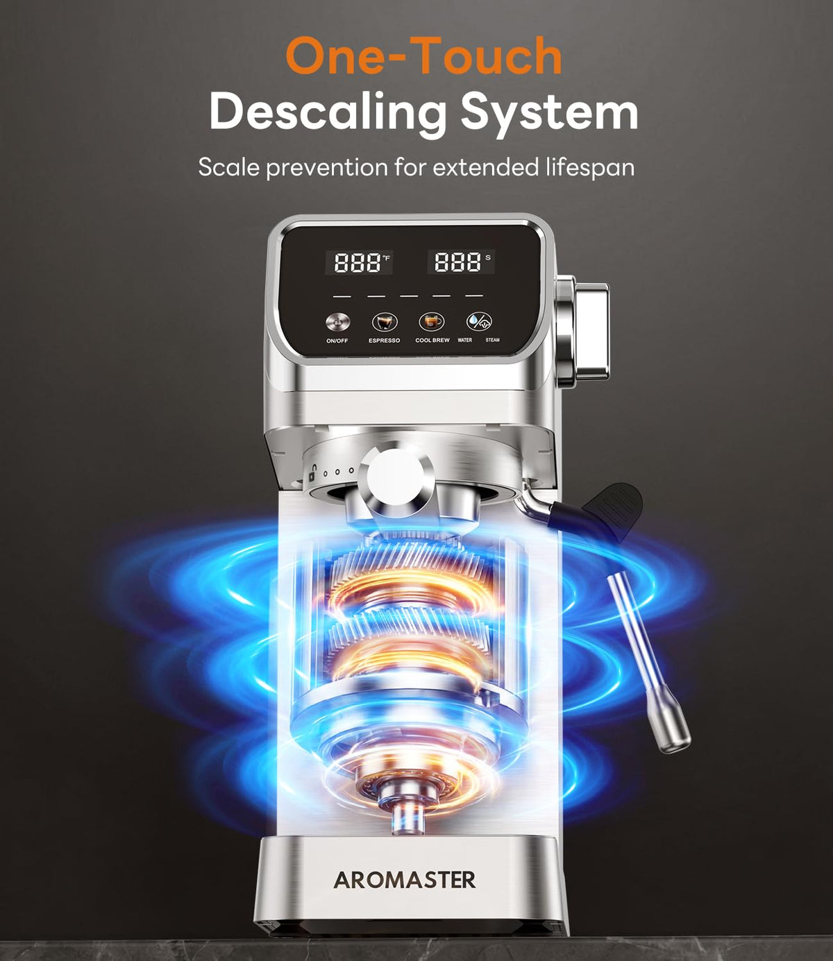 Aromaster 1400W Espresso Machine with Milk Frother, Stainless Steel