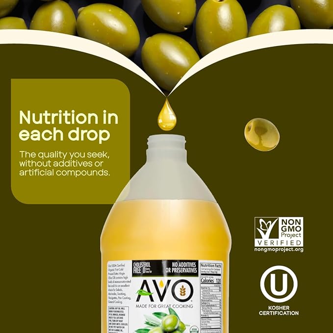 AVO ORGANIC EXTRA VIRGIN OLIVE Oil, 64 Fl-oz (Half Gallon) NO preservatives added