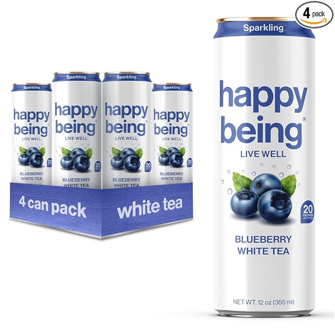 Happy Being Sparkling Nutrient-Rich Blueberry White Tea – Infused with Turmeric, Elderberry