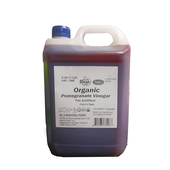 De La Rosa Organic Pomegranate Vinegar, Pure & Unfiltered, Vegan, Gluten Free & Kosher, Great for