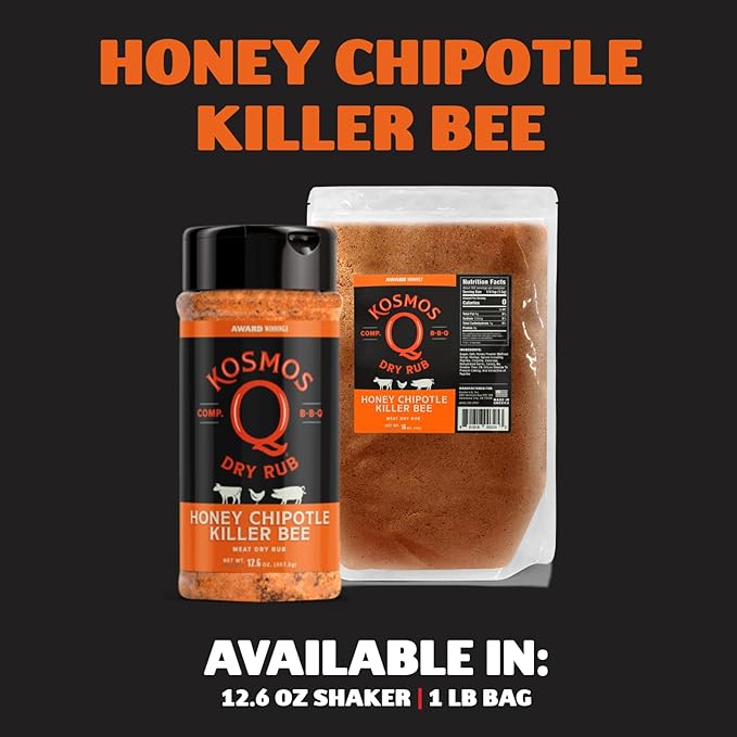 Kosmos Q Honey Chipotle Killer Bee BBQ Dry Rub, Sweet and Spicy Seasoning with Sugar, Chipotle