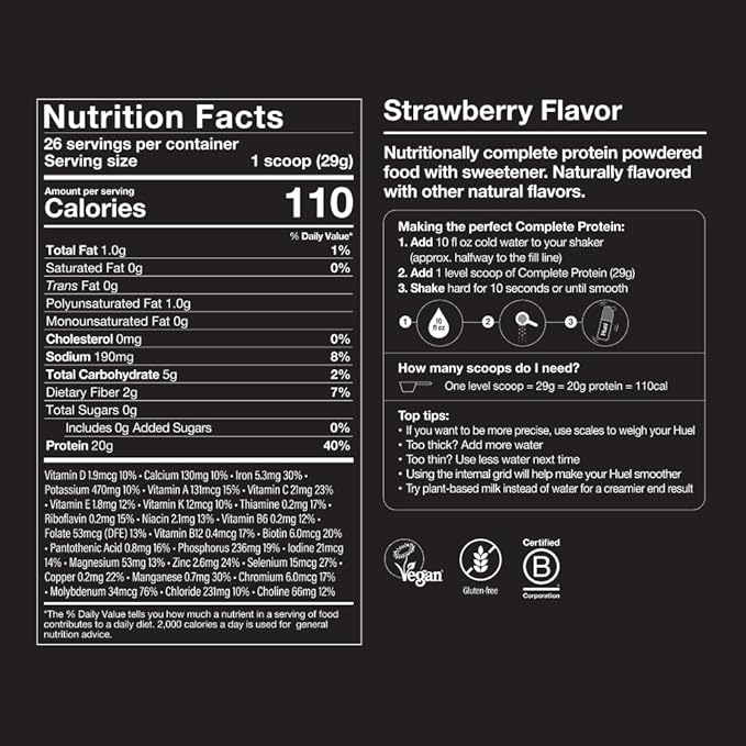 Huel Vegan Protein Powder | Strawberry | Complete Nutrition | 20g Protein Powder | 100% Plant-Based