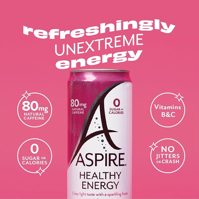 ASPIRE® Raspberry Acai, Healthy Energy Drink 80mg Natural Caffeine, Zero Sugar No Carbs Keto