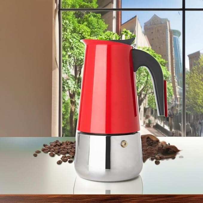 Mixpresso Red 9 Cup Greca Stovetop Espresso Pot 450ml/15oz, Moka Pot with Coffee Percolator Design