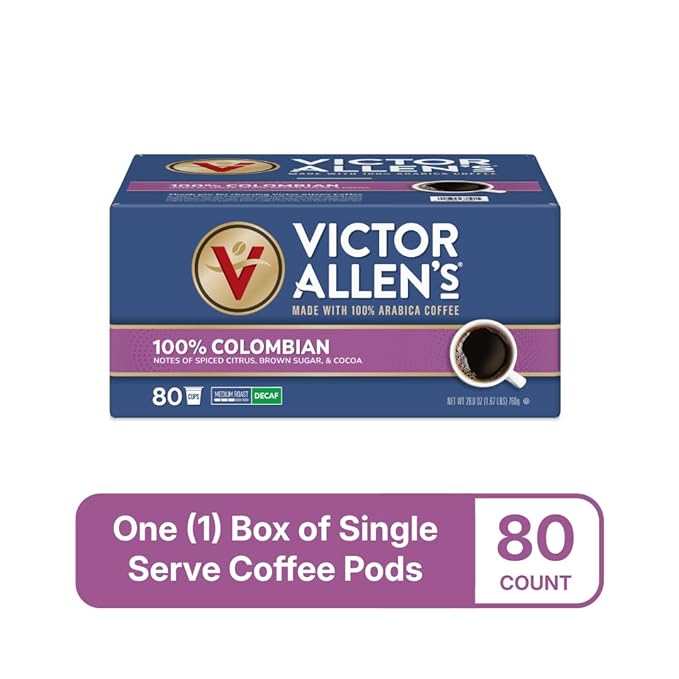 Victor Allen's Coffee Decaf 100% Colombian, Medium Roast, 80 Count, Single Serve Coffee Pods for
